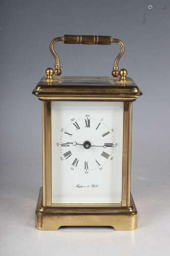 A 20th century gilt brass cased carriage timepiece, the whit...