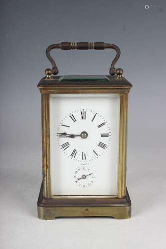 An early 20th century French brass cased carriage alarm cloc...