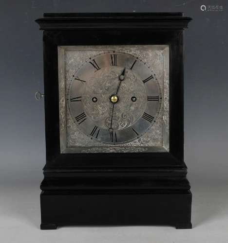 An early Victorian Scottish ebonized mantel clock with eight...