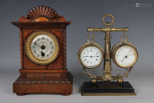 A late 19th century French brass novelty timepiece and anero...