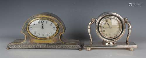 An early 20th century French plated cased mantel timepiece, ...