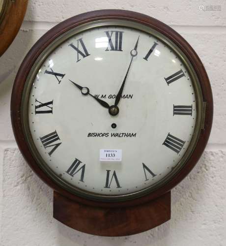 A Victorian mahogany drop dial circular wall clock with eigh...