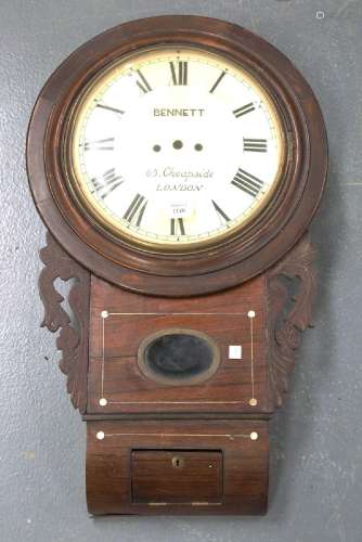 An early Victorian rosewood drop dial wall clock with eight ...