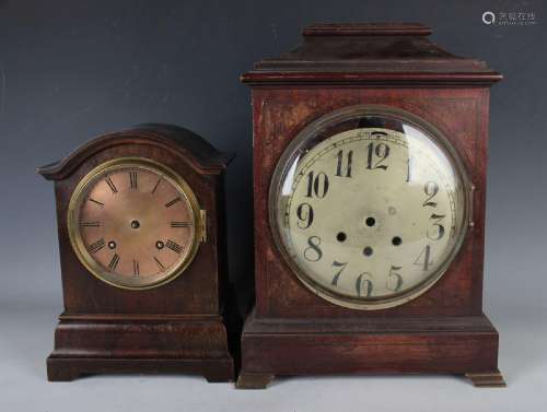 An early 20th century stained beech cased clock mantel with ...