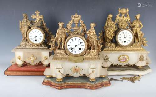 A late 19th century French gilt metal and alabaster mantel c...
