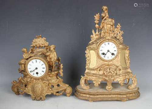 A mid to late 19th century French ormolu mantel clock, the e...
