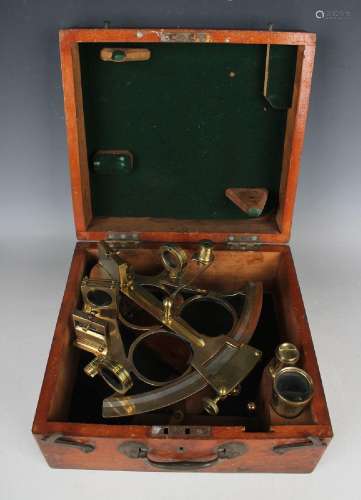 A late Victorian brass sextant, the arc with silvered scale ...