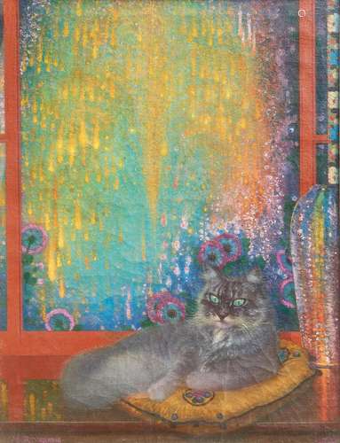 MARIO REVIGLIONE 1883-1965 Cat at the window 40 s