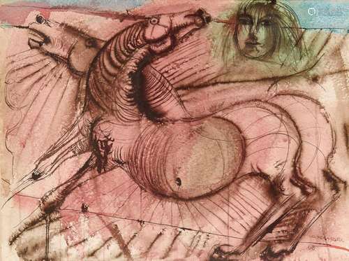 BRUNO CASSINARI 1912-1992 Girl with two horses 1968