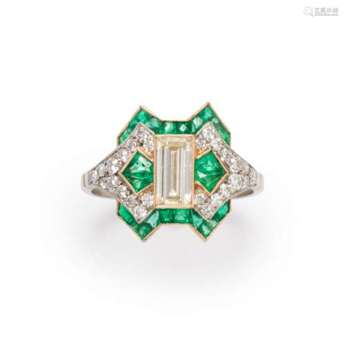 An Art Deco diamond and emerald ring