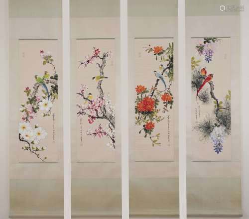 FOUR SCREENS OF ANCIENT CHINESE CALLIGRAPHY AND PAINTING