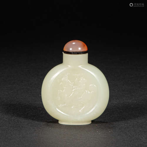CHINESE HETIAN JADE SNUFF BOTTLE, QING DYNASTY