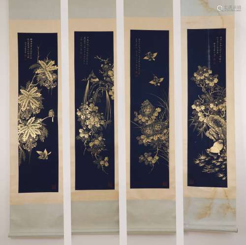 FOUR SCREENS OF ANCIENT CHINESE CALLIGRAPHY AND PAINTING