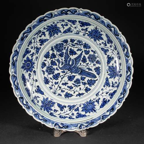 CHINESE BLUE AND WHITE PLATE, YUAN DYNASTY