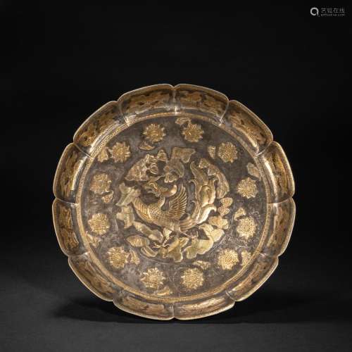 CHINESE COPPER-GILT PLATE, TANG DYNASTY