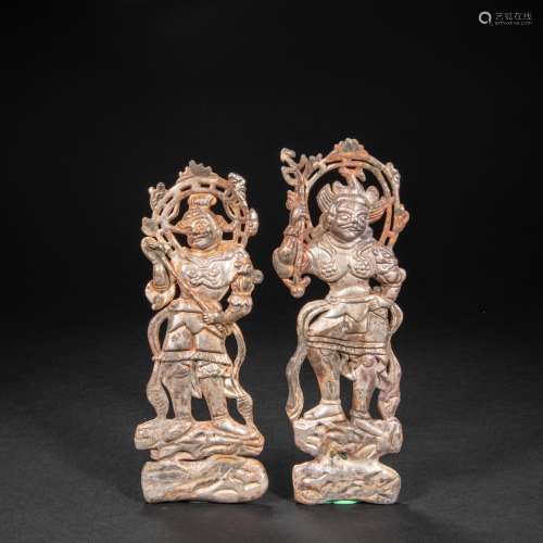 A PAIR OF CHINESE STERLING SILVER WARRIORS, TANG DYNASTY
