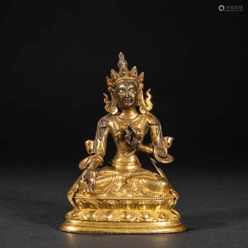 CHINESE BRONZE GILDED BUDDHA STATUE, QING DYNASTY