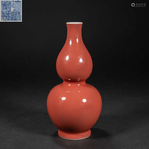 CHINESE RED GLAZED GOURD BOTTLE, QING DYNASTY