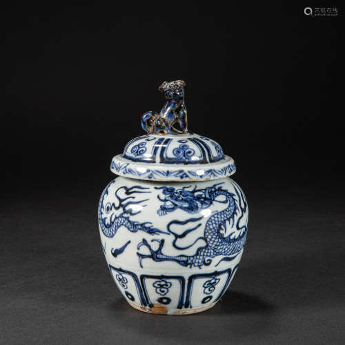 CHINESE BLUE AND WHITE LID JAR, YUAN DYNASTY