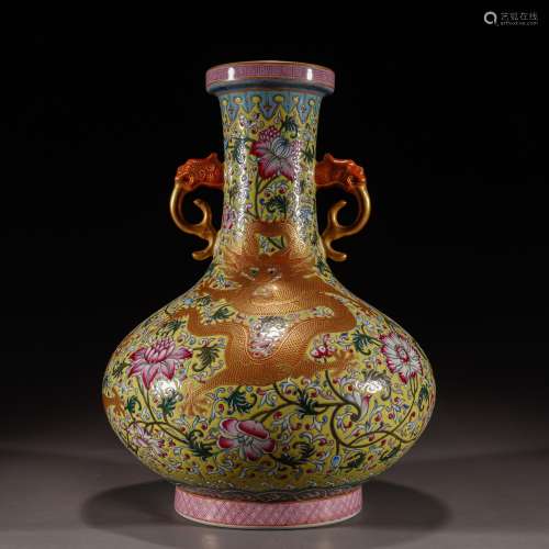 CHINESE ENAMEL COLOR AMPHORA, QING DYNASTY