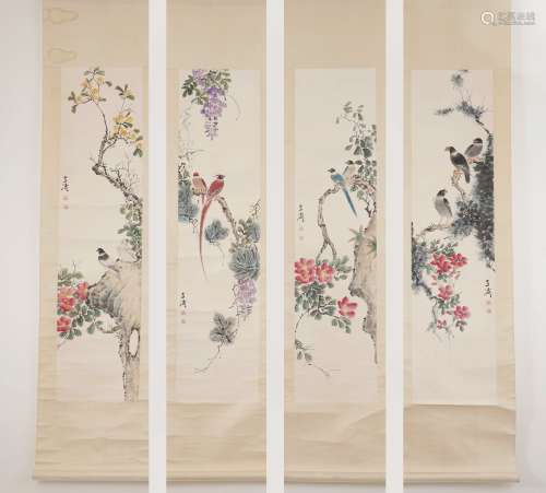 FOUR SCREENS OF ANCIENT CHINESE CALLIGRAPHY AND PAINTING