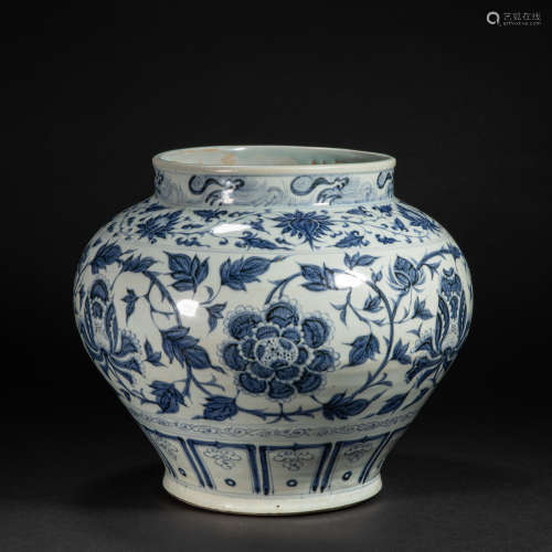 CHINESE BLUE AND WHITE JAR, YUAN DYNASTY