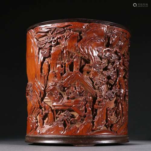 Bamboo carving character pen holder in Qing Dynasty