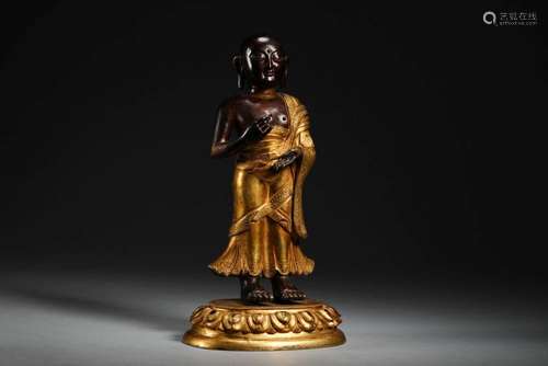 Bronze gilded arhat statue of Qing Dynasty