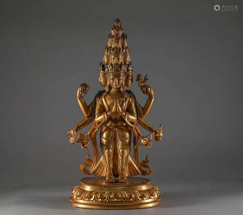 Bronze gilded thousand hand Guanyin statue in Qing Dynasty