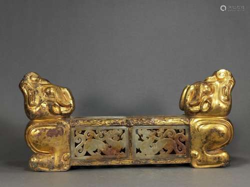 Warring States gold inlaid jade pillow