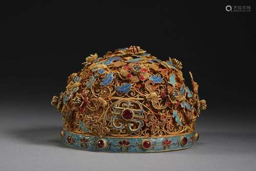 Pure gold hat and crown of Qing Dynasty