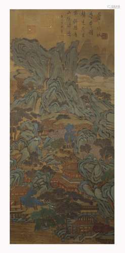 Tang Taizong's Royal brush landscape silk scroll