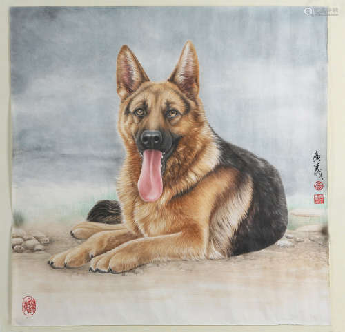 屈广义(b.1960)　犬 设色纸本　镜心