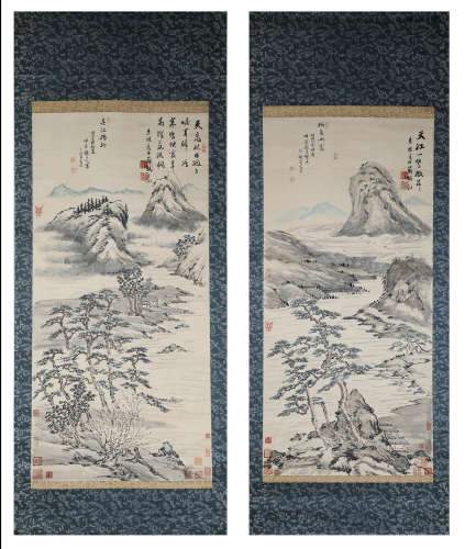 A PAIR OF VERTICAL AXIS OF CHINESE PAINTING AND CALLIGRAPHY ...