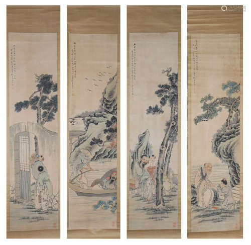 CHINESE CALLIGRAPHY AND PAINTING ON PAPER VERTICAL AXIS CHAR...