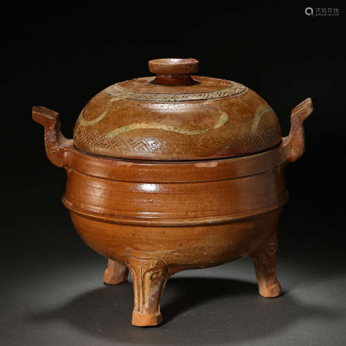 CHINESE HAN DYNASTY YELLOW GLAZED DING