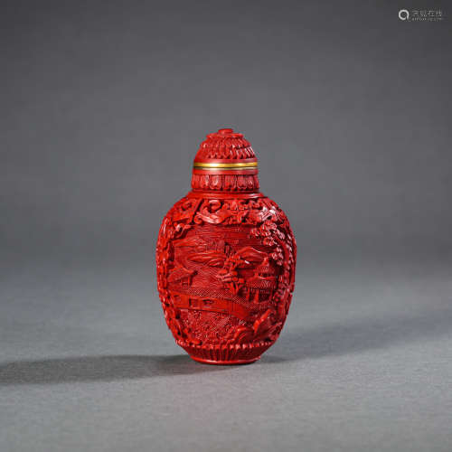 CHINESE QING DYNASTY LACQUERWARE RED SNUFF BOTTLE