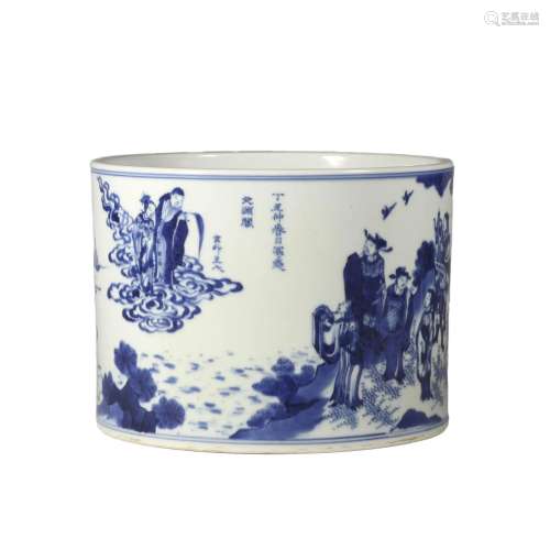 CHINESE QING DYNASTY BLUE AND WHITE PEN HOLDER