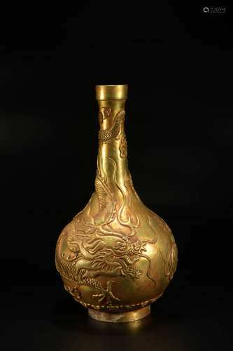 唐 銅鎏金龍紋瓶