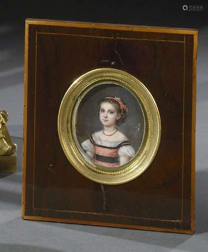 Caroline-Anne HAILLECOURT (1817-1869)<br />
Miniature ovale ...