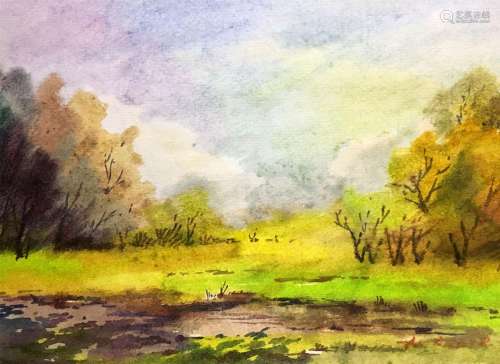 Summer landscape watercolor painting A. Horov