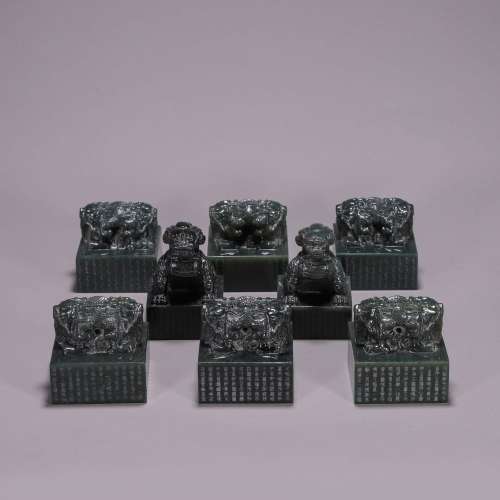 EIGHT CHINESE SPINACH JADE BEAST OFFICIAL SEALS