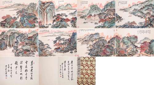 EIGHT PAGES OF CHINESE ALBUM PAINTING OF MOUNTAIN VIEWS SIGN...