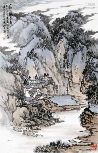 CHINESE SCROLL PAINTING OF MOUNTAIN VIEWS SIGNED BY SONG WEN...