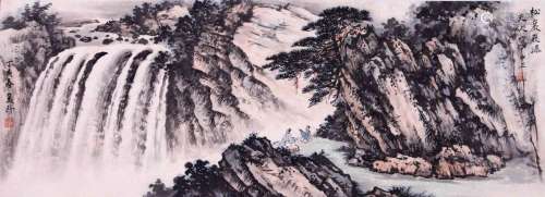 CHINESE SCROLL PAINTING OF MOUNTAIN VIEWS SIGNED BY SONG MEI...