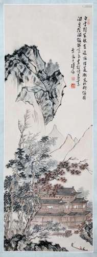 CHINESE SCROLL PAINTING OF MOUNTAIN VIEWS SIGNED BY PURU