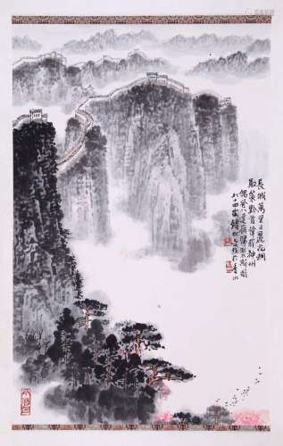 CHINESE SCROLL PAINTING OF MOUNTAIN VIEWS SIGNED BY XIE ZHIL...