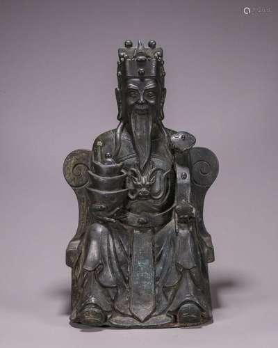 CHINESE BONRZE SEATED GOD OF WEATH