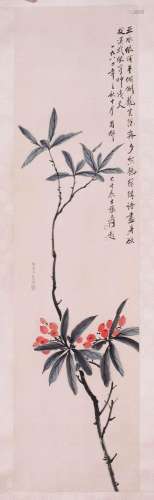 CHINESE SCROLL PAINTING OF FLOWER SIGNED BY LI QIUJUN
