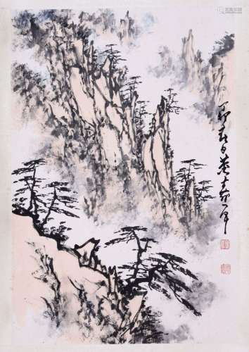 CHINESE SCROLL PAINTING OF MOUNTAIN VIEWS SIGNED BY DONG SHO...